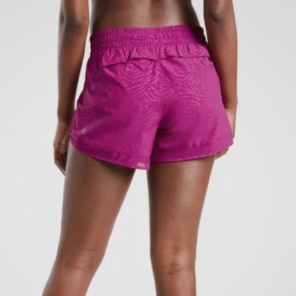 Athleta Printed Mesh Racer Run Shorts 4” Pink Size S - Picture 2 of 14